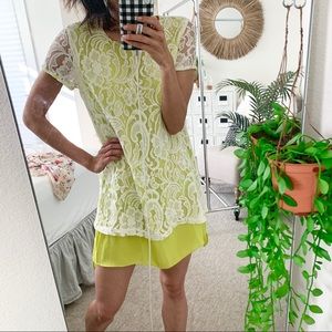 White Lace Neon Short Sleeve Layered Shift Dress